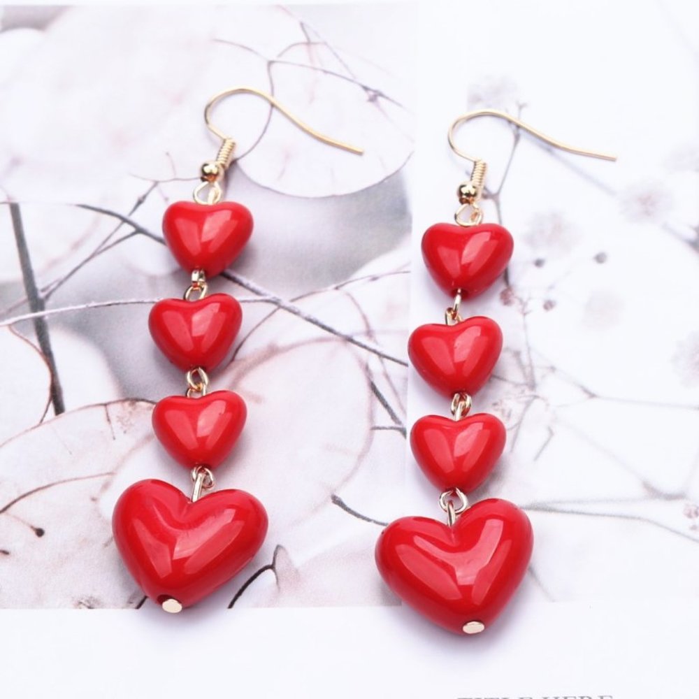 Lovely Heart Pendant Long Tassel Earrings Red Peach Heart Drop Earrings …